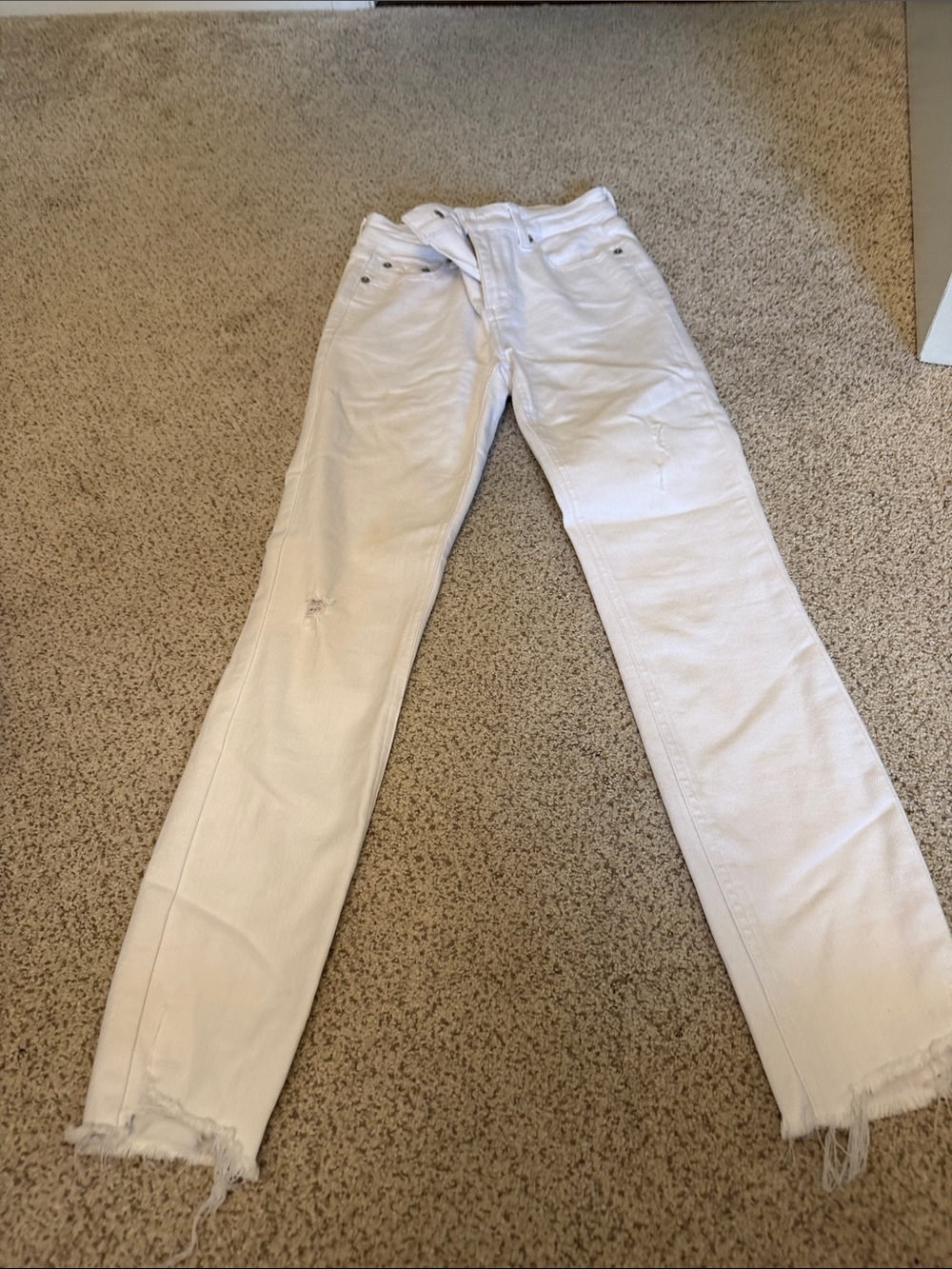 pistola White Skinny Jeans with Raw Hem